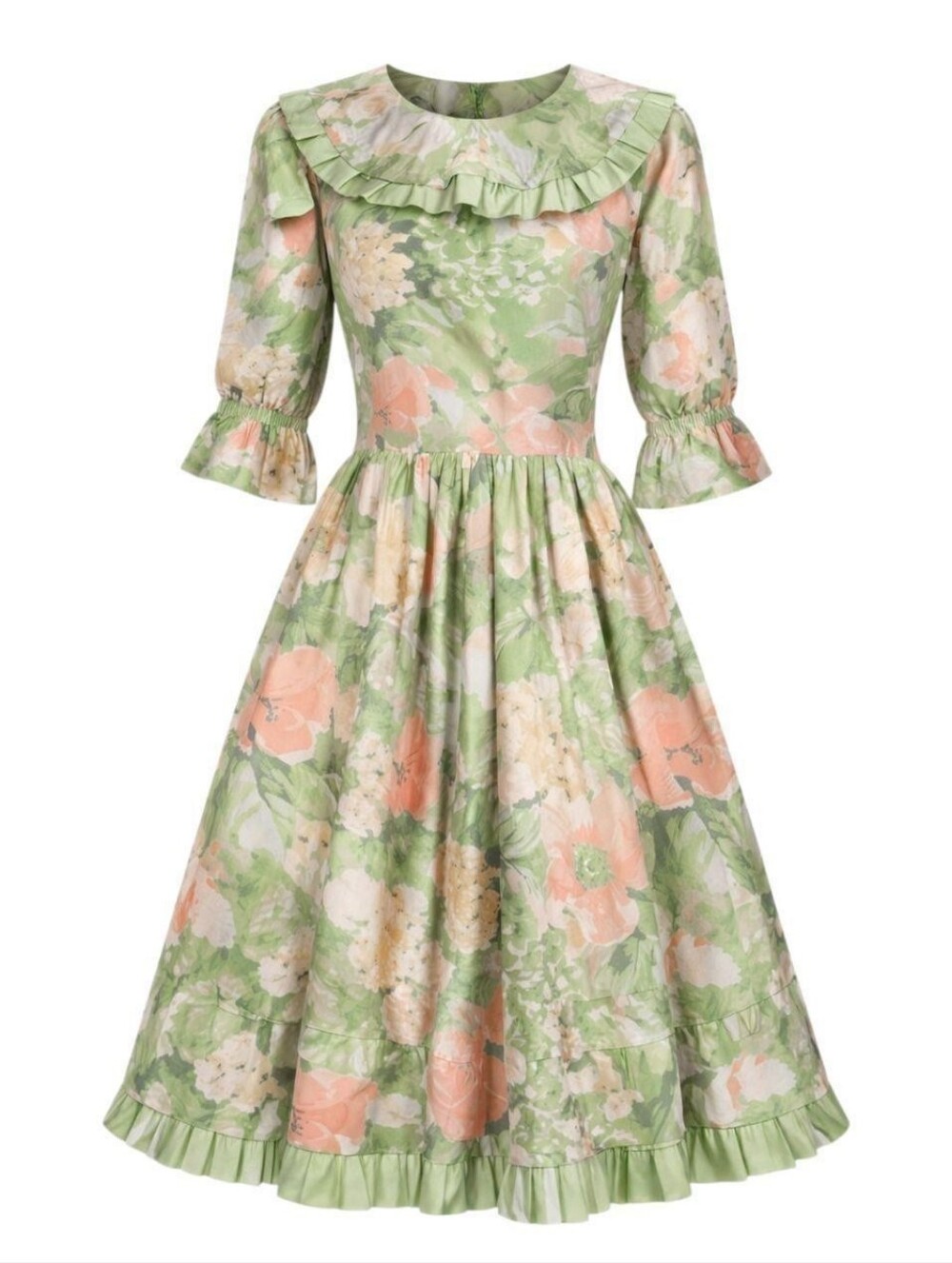 Floral Prairie Dress Vintage 80s M L Green Ma Poupée